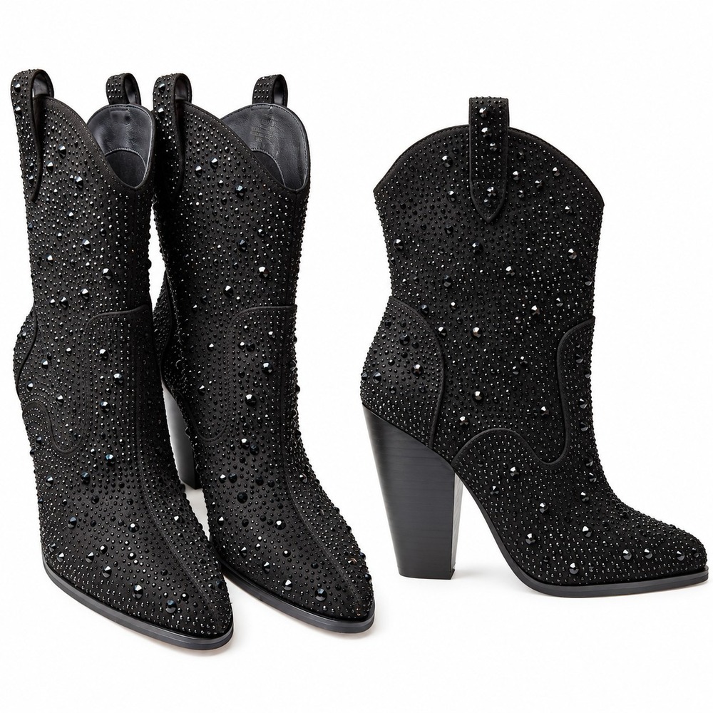 NWOB JESSICA SIMPSON Cowboy Glitter Western Boots Sz 9M Pointed Toe Block Heel